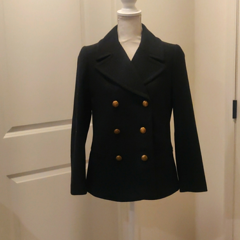 Banana Republic Nova Fides Melton Navy Wool Pea Coat sz S Petite